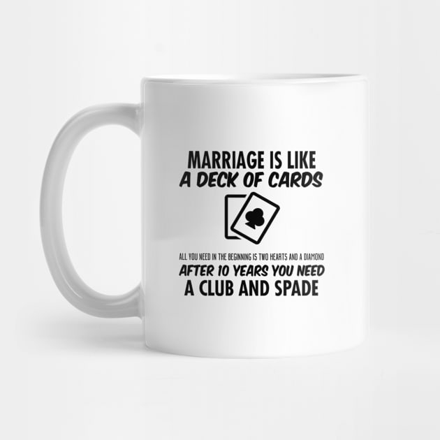 Marriage is like a deck of cards, all you need in the beginning is two hearts and a diamond, after 10 years you need a club and spade by shopbudgets